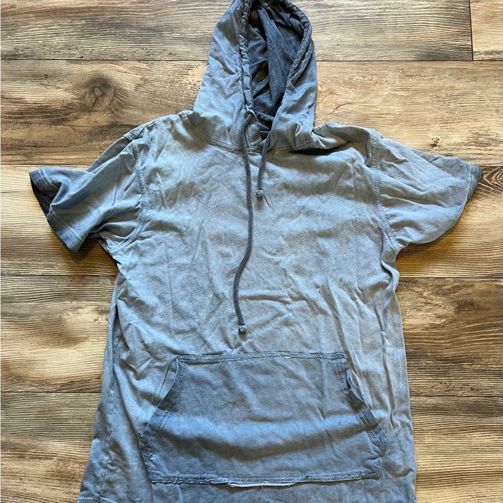 Blue Hooded Short Sleeve Top